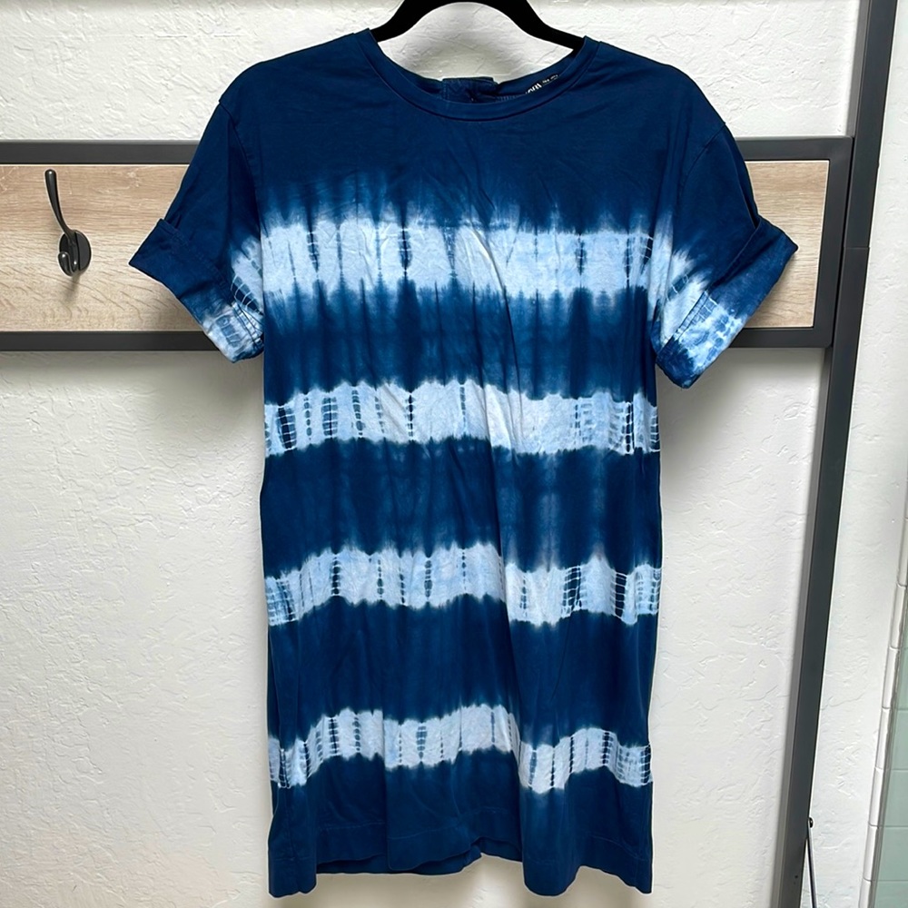 Zara T shirt dress, blue/white Shibori dye, size S